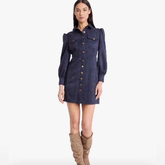 the good journey Dresses & Skirts - NWOT The Good Journey Women’s Faux Suede Navy Button-Front Mini Shirt Dress